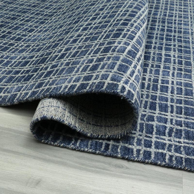 Loom Checks  Blue/Lt.Blue Carpet-9X12. Picture 1