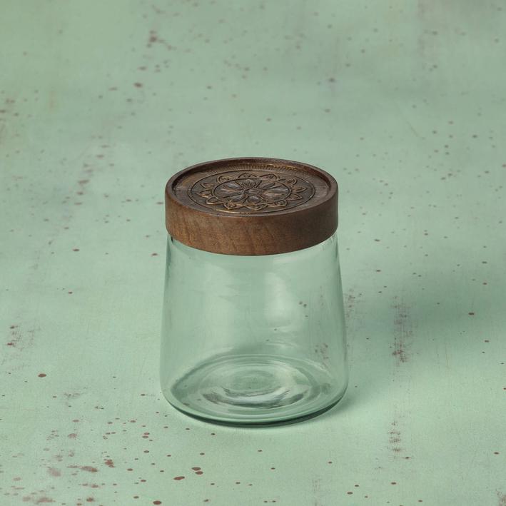 Clear Glass Jar With Metal Cladding Lid Small. Picture 1