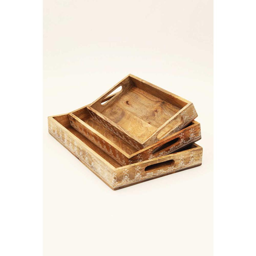 Wooden Tray (Nested) - Set Of 3 Pcs - Natural. Picture 3