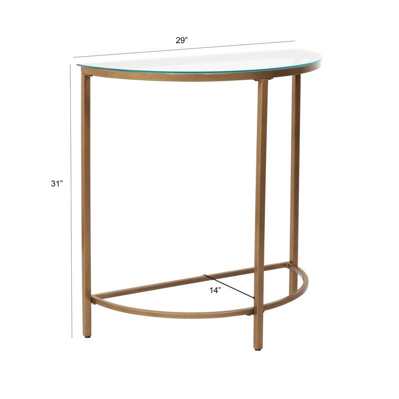 D-Shaped Console Table with Glass Top and Golden Base. Picture 5