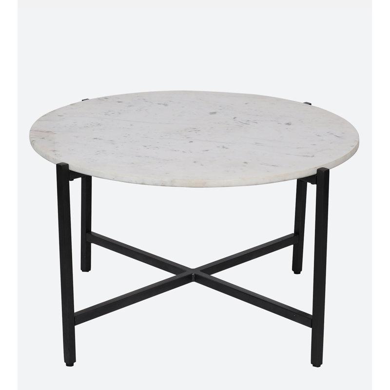 White Marble Coffee Table with Grey Metal Frame. Picture 2