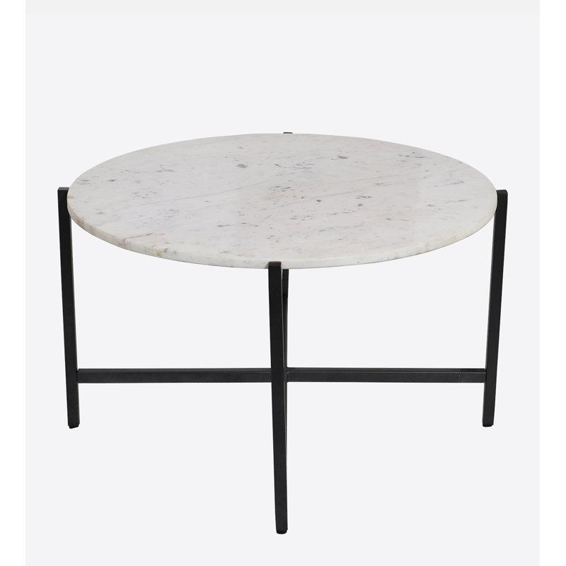 White Marble Coffee Table with Grey Metal Frame. Picture 1