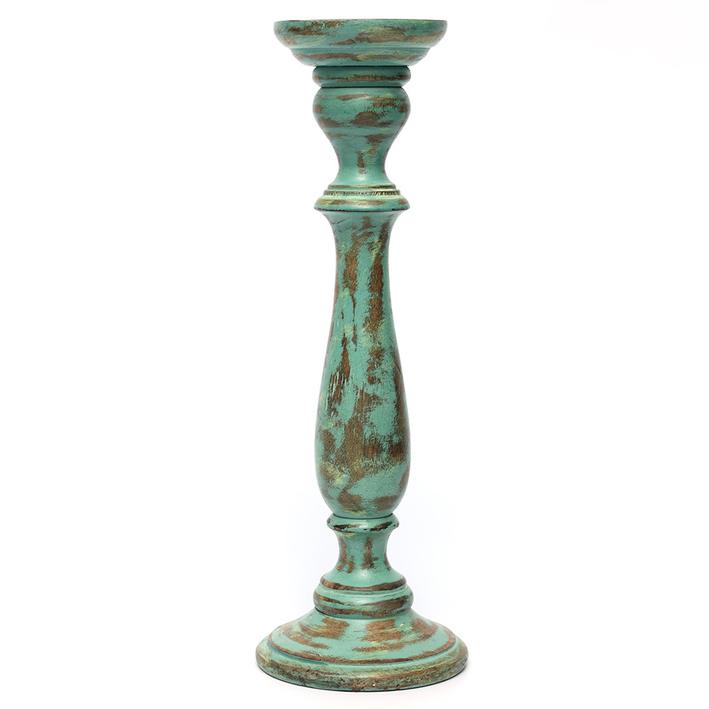 Candle Holder - Green Antique - Mango Wood & Resin. Picture 1