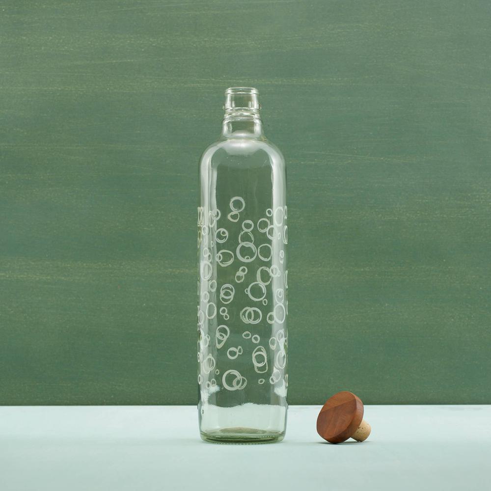Bubbles Glass Water Bottle With Wooden Stopper-750 Ml. Picture 3