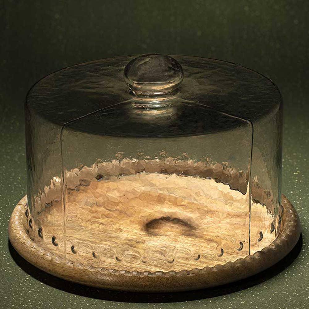 Leaf Glass Cloche With Wooden Base-Dia 9.75". Picture 2