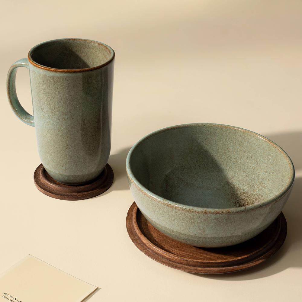 Aqua Rustic Breakfast Gift Set / Mug & Bowl. Picture 3