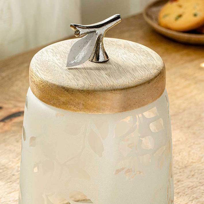 Twigy Frosted Glass Jar With Wooden Lid-500 Gm. Picture 3