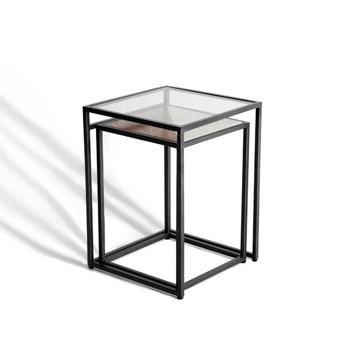 Nesting Table with Glass Top & Metal Legs, Small one is Wooden & Metal Legs. Picture 5