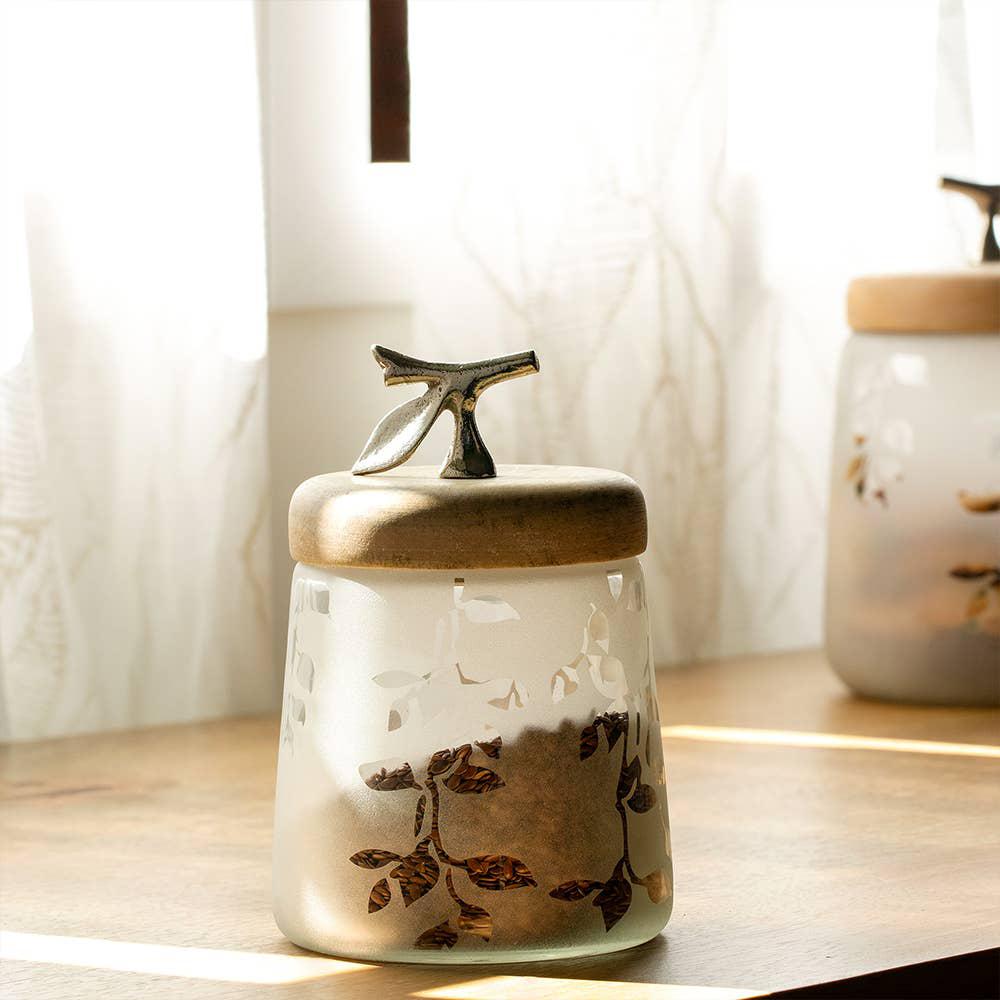 Twigy Frosted Glass Jar With Wooden Lid-Tall. Picture 3