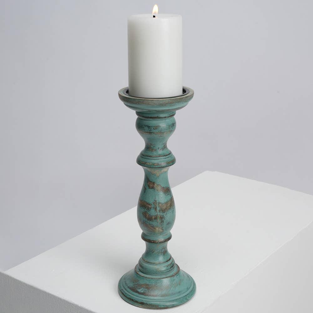 Candle Holder - Natural With Green Antique. Picture 4