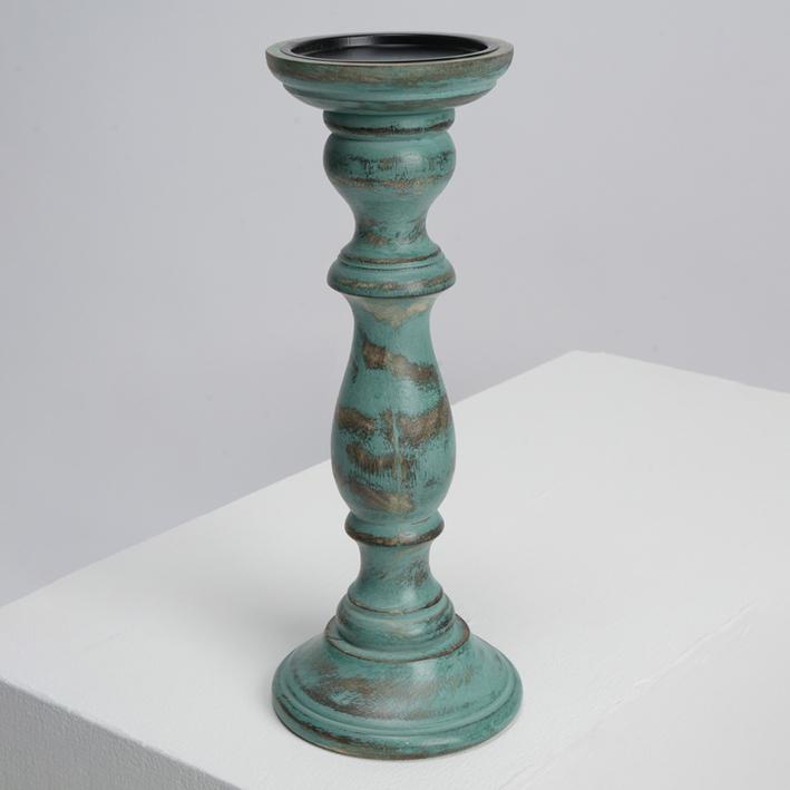 Candle Holder - Natural With Green Antique. Picture 1