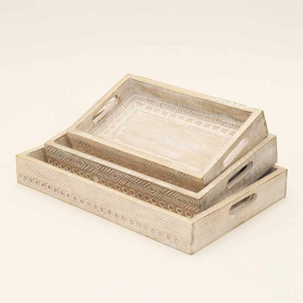 Wooden Tray (Nested) - Set Of 3 Pcs - Distress White. Picture 3