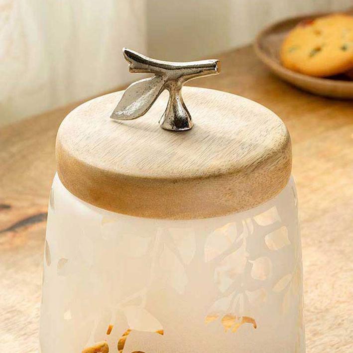 Twigy Frosted Glass Jar With Wooden Lid-500 Gm. Picture 1