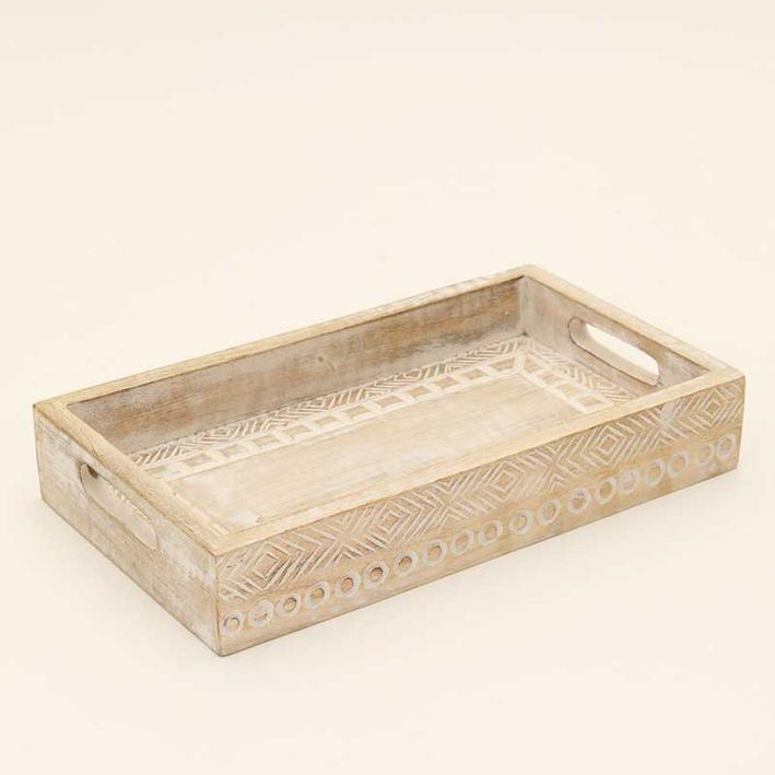 Wooden Tray (Nested) - Set Of 3 Pcs - Distress White. Picture 1