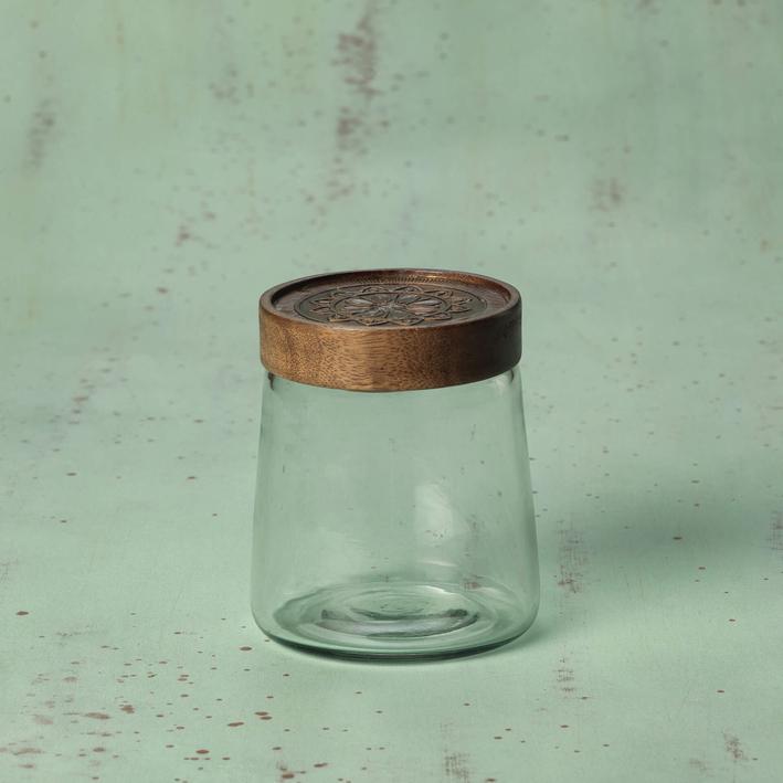 Clear Glass Jar With Metal Cladding Lid Small. Picture 2