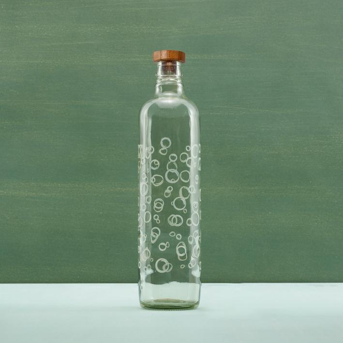 Bubbles Glass Water Bottle With Wooden Stopper-750 Ml. Picture 1