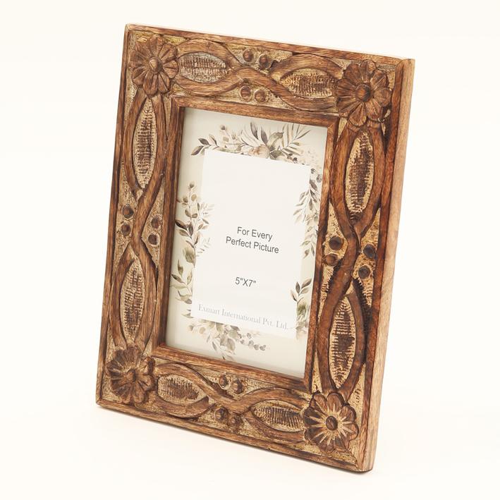 Wooden Carving Photo Frame 5'' X 7'' - Burnt Finish. Picture 1