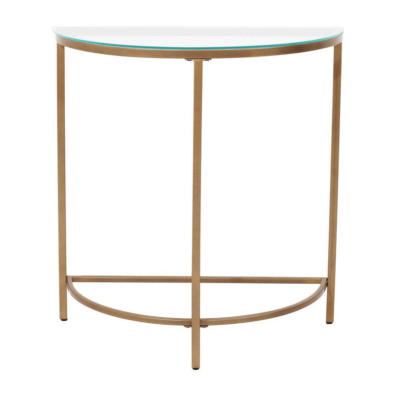 D-Shaped Console Table with Glass Top and Golden Base. Picture 1
