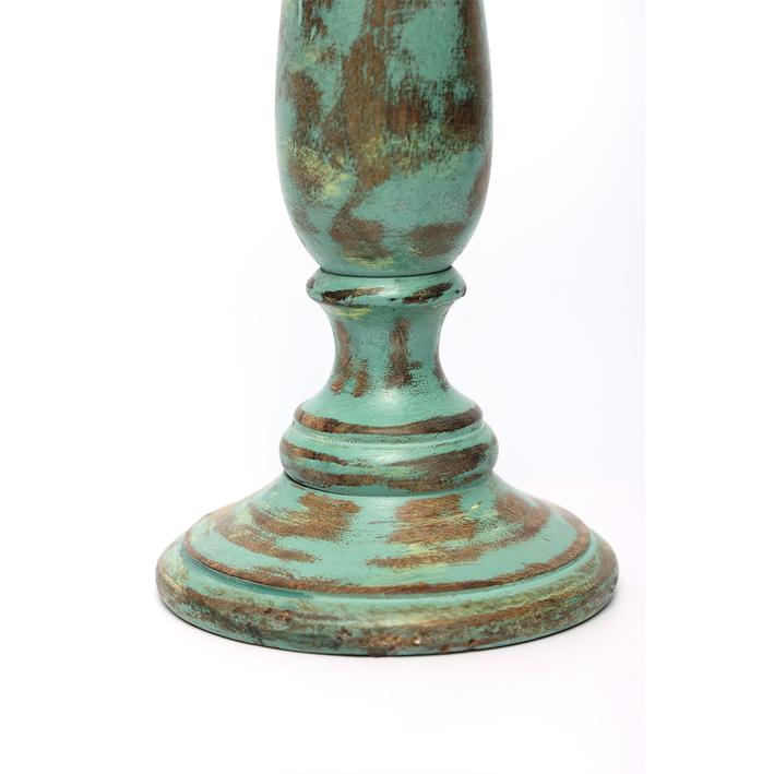 Candle Holder - Green Antique - Mango Wood & Resin. Picture 3