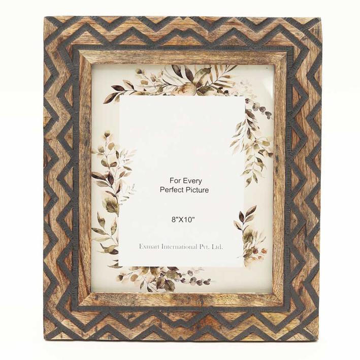 Wooden Carving Photo Frame 8'' X 10'' - Distress Black. Picture 2