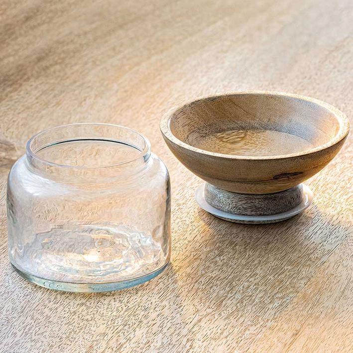 Twain Glass Jar With Wooden Bowl (Small). Picture 1