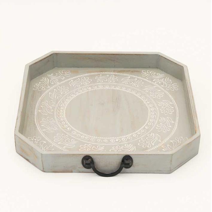Wooden Tray - Grey & White. Picture 1