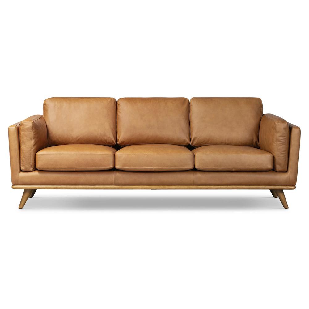 Macadamia Leather Sofa in Cognac. Picture 1