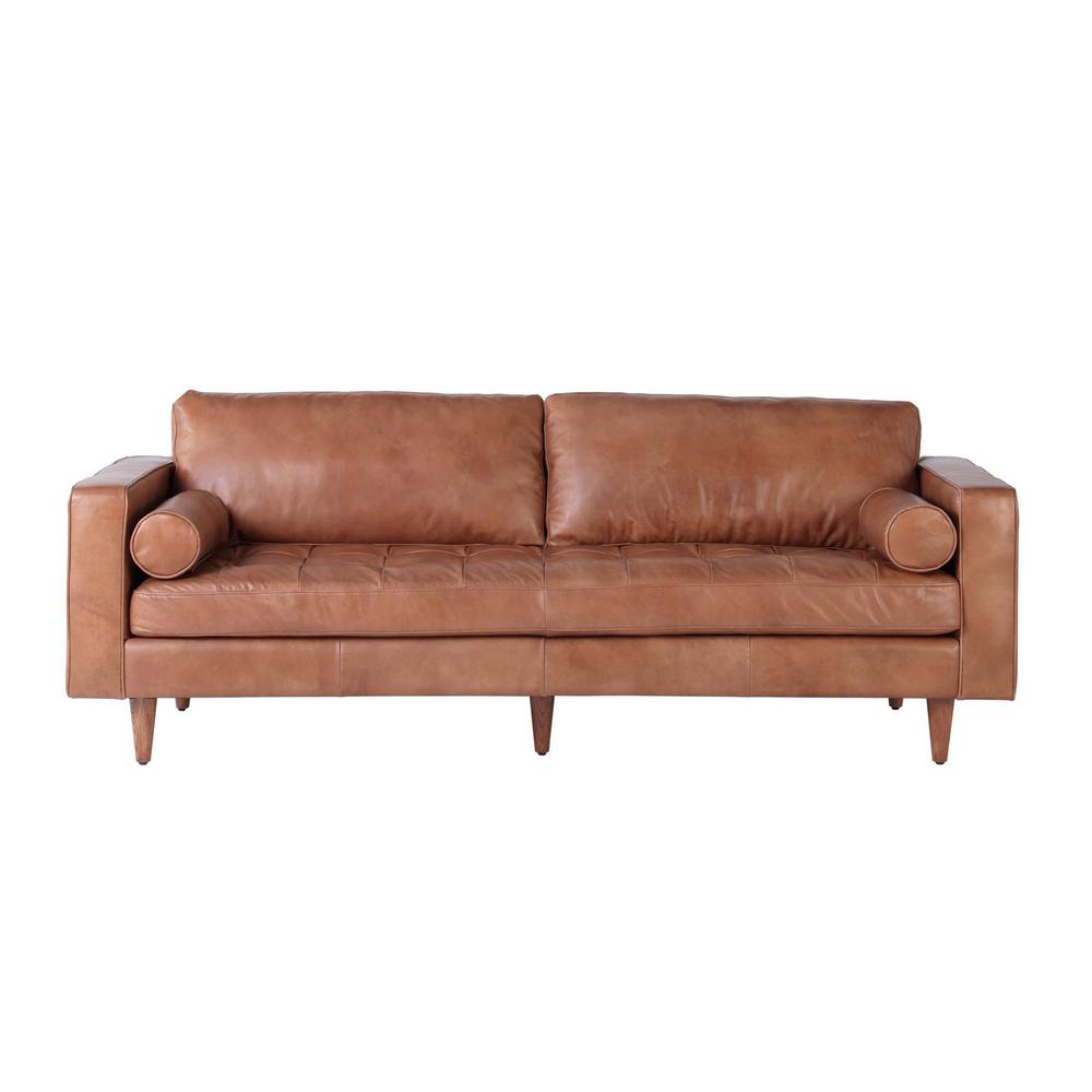 Roma Leather Sofa in Cognac. Picture 1