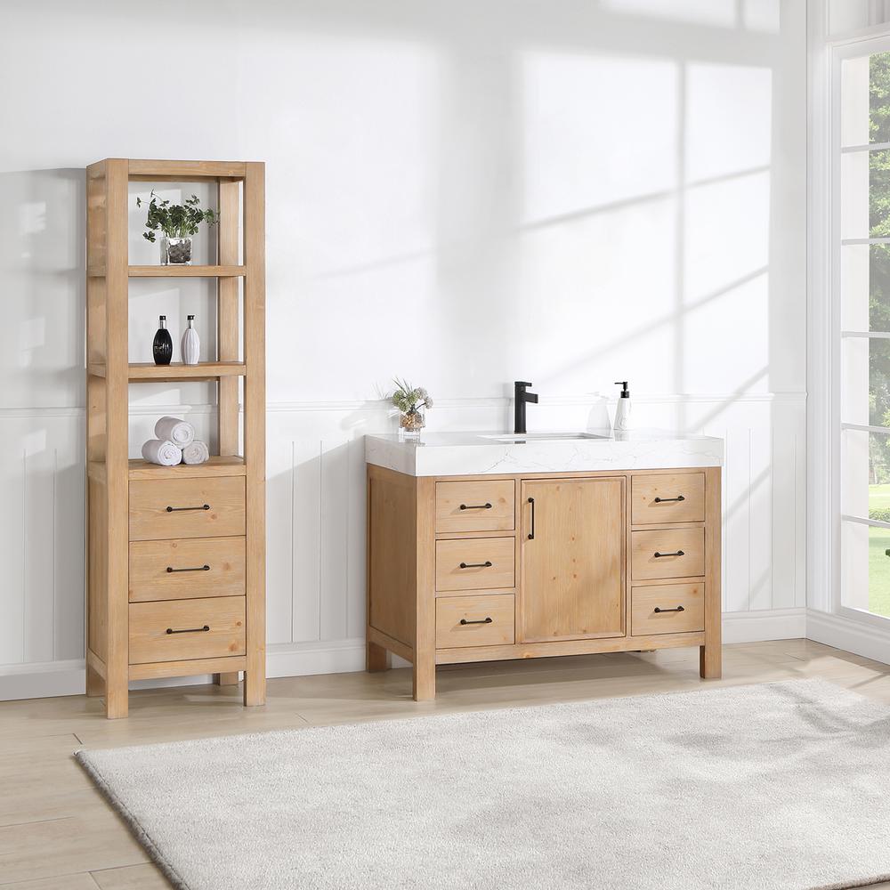 Free-standing Single Bathroom Vanity with Composite top in Lightning White. Picture 14