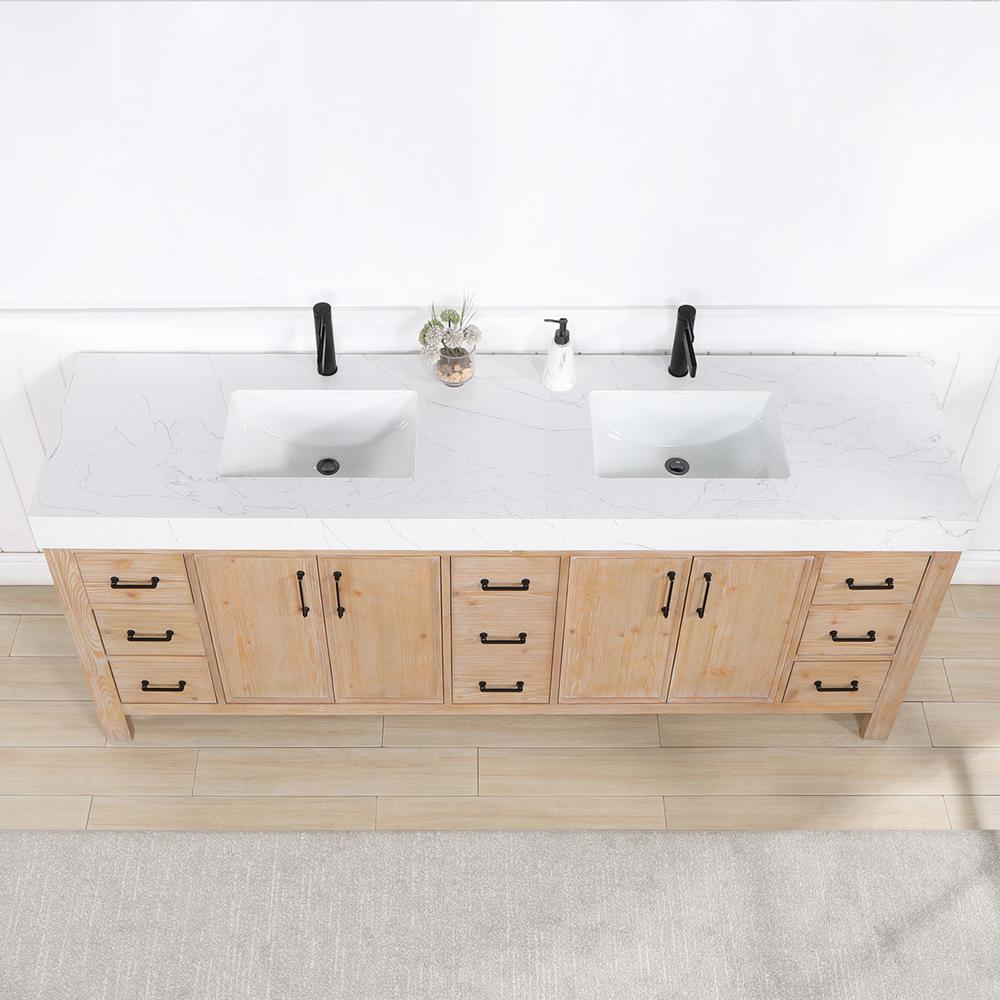 Free-standing Double Bathroom Vanity with Composite top in Lightning White. Picture 5