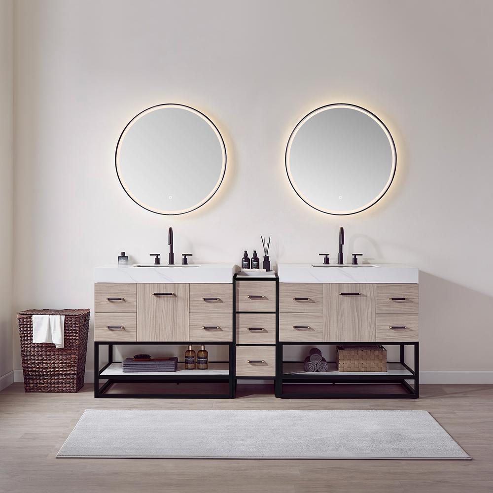Double Sink Bath Vanity with White Sintered Stone Top and Mirror. Picture 4