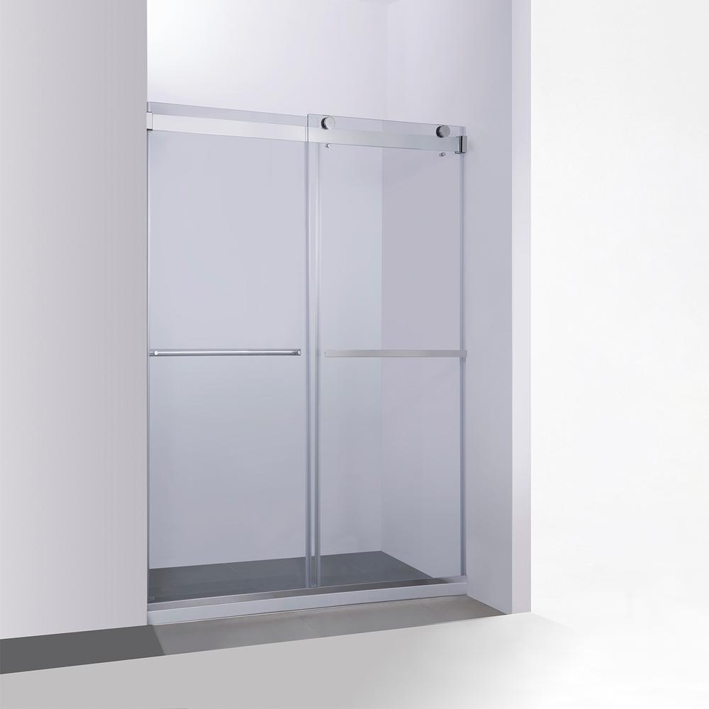 Spezia 56" W x 76" H Double Sliding Frameless Shower Door in Polished Chrome. Picture 1