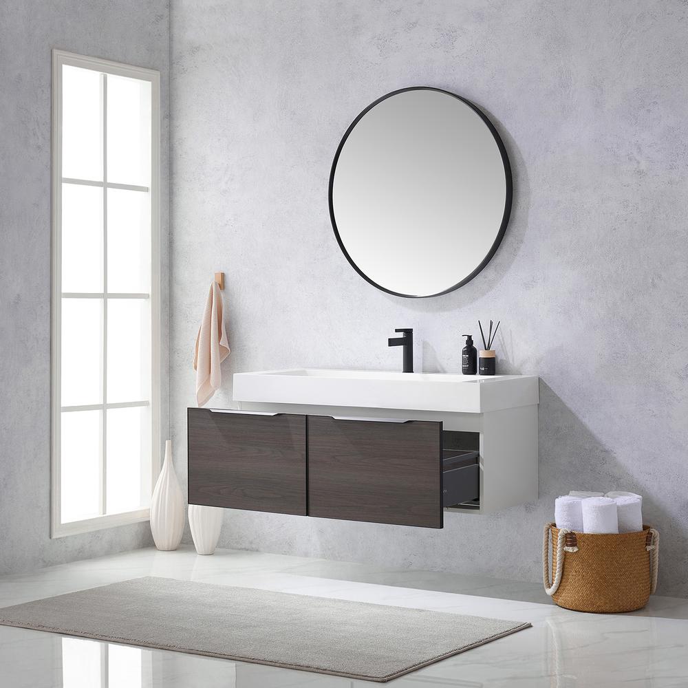 Single Sink Bath Vanity One-Piece Composite Stone Sink Top and Mirror. Picture 6