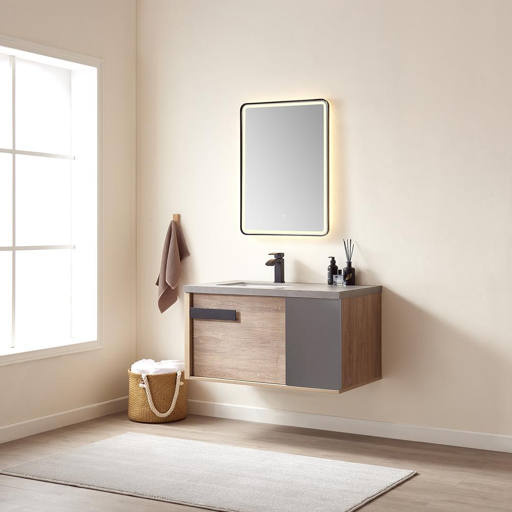 Carcastillo 40" Single Sink Bath Vanity with Grey Sintered Stone Top and Mirror. Picture 4