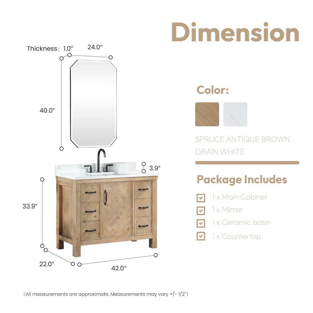 Javier 42" Free-standing Single Bath Vanity in Spruce Antique Brown. Picture 16