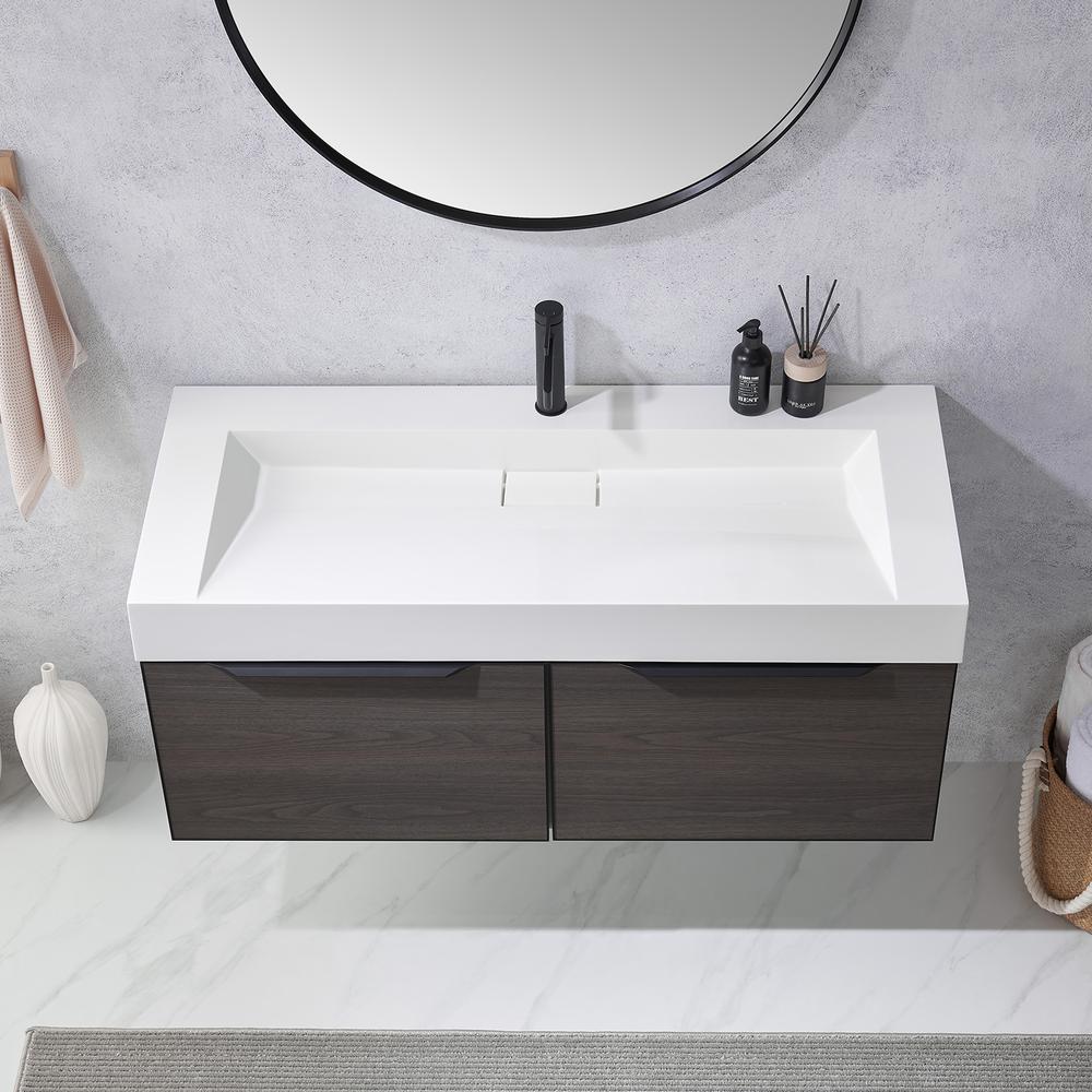 Single Sink Bath Vanity One-Piece Composite Stone Sink Top and Mirror. Picture 7