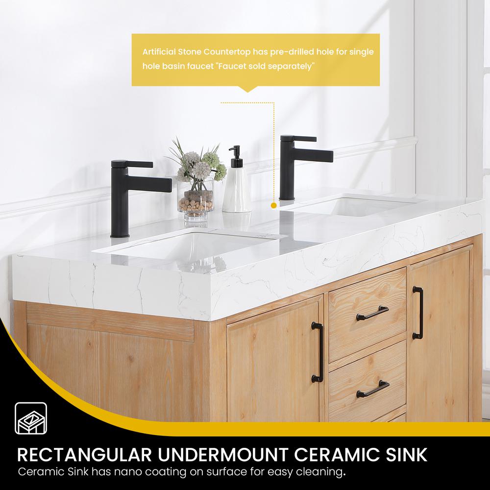 Free-standing Double Bathroom Vanity with Composite top in Lightning White. Picture 9