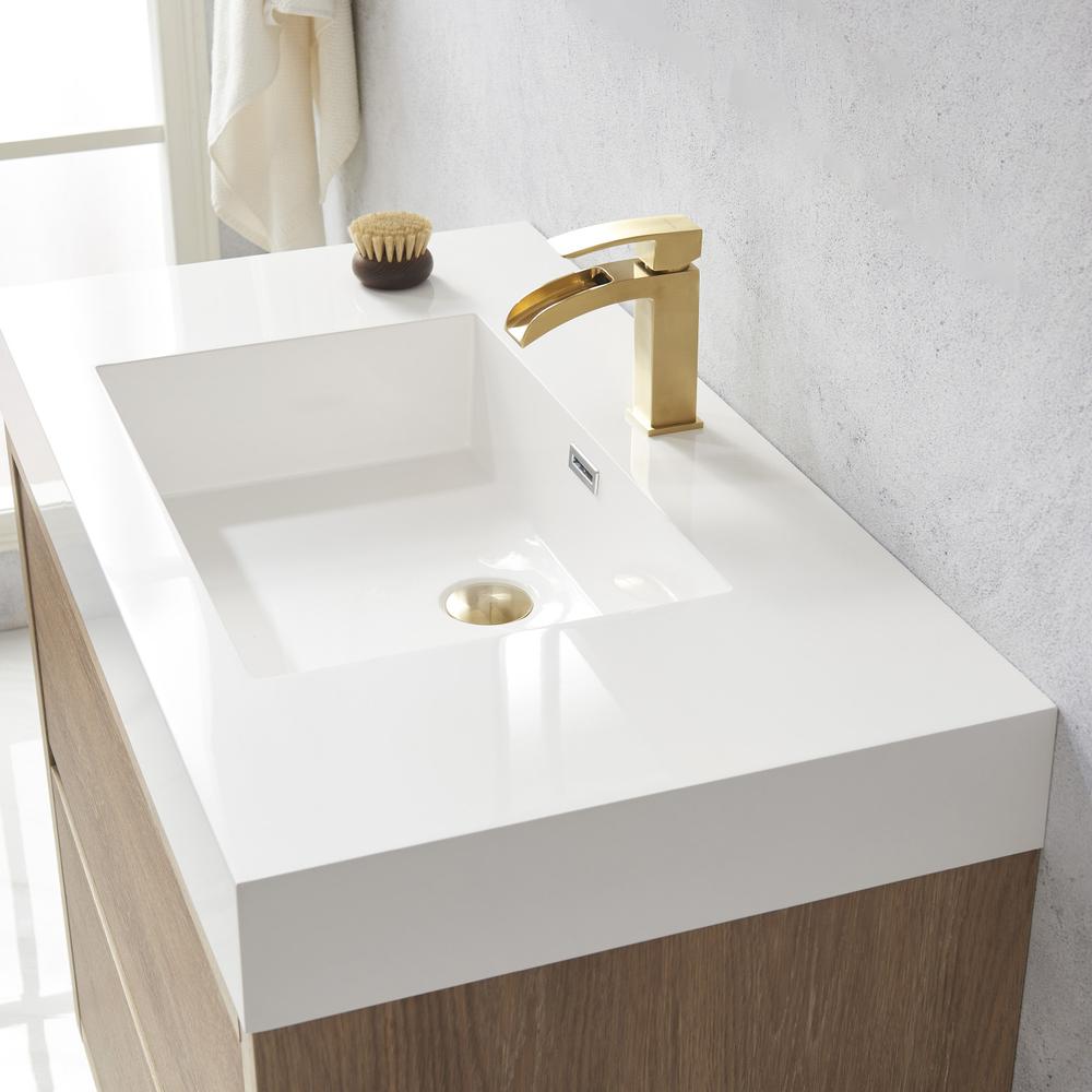 Single Sink Bath Vanity with White Composite Integral Square Sink Top. Picture 8