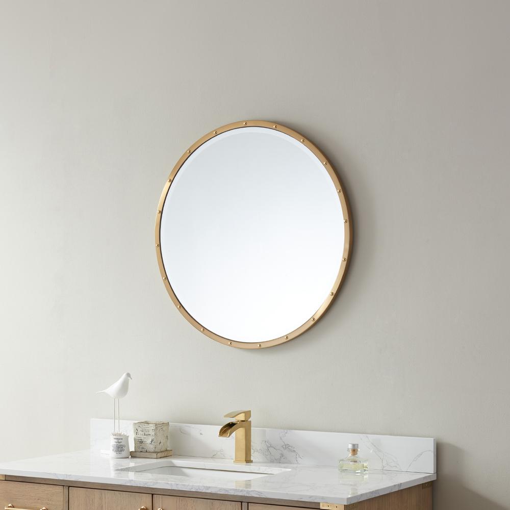Cuneo 28" Circle Bathroom/Vanity Brushed Gold framed Wall Mirror. Picture 3