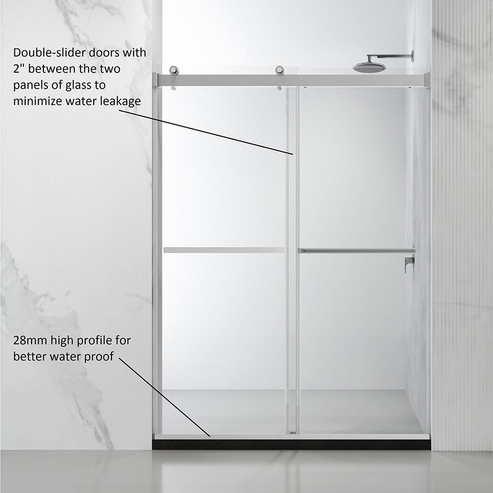 Spezia 56" W x 76" H Double Sliding Frameless Shower Door in Polished Chrome. Picture 11