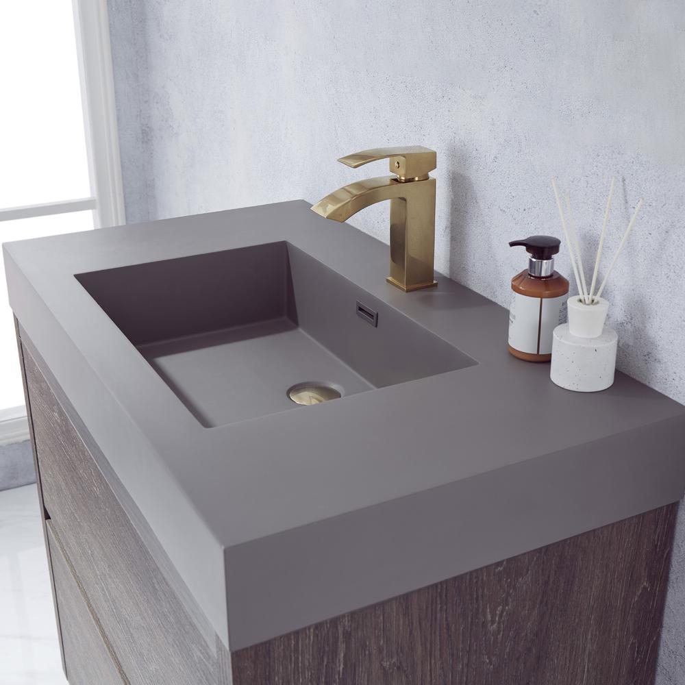 Single Sink Bath Vanity with Grey Composite Integral Square Sink Top. Picture 5
