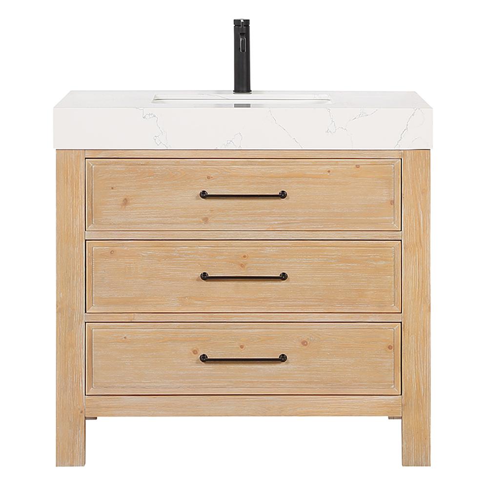 Free-standing Single Bathroom Vanity with Composite top in Lightning White. Picture 1