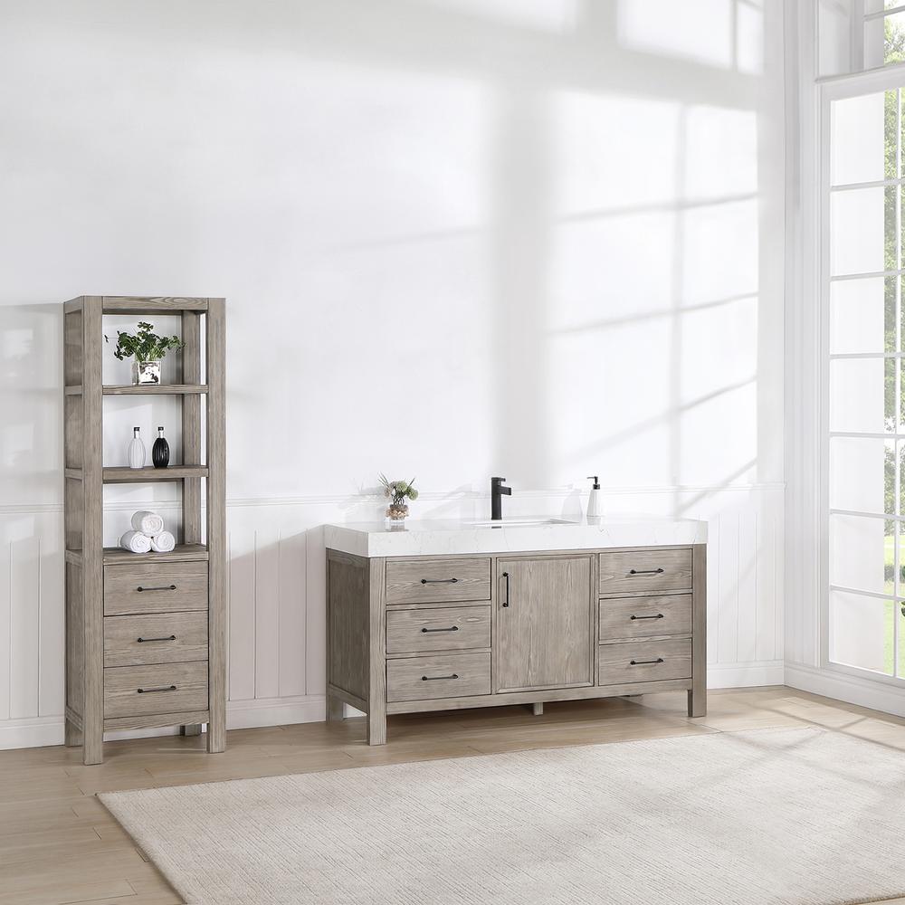 Free-standing Single Bathroom Vanity with Composite top in Lightning White. Picture 15