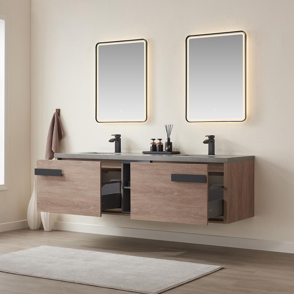 Carcastillo 72" Double Sink Bath Vanity with Grey Sintered Stone Top and Mirror. Picture 5