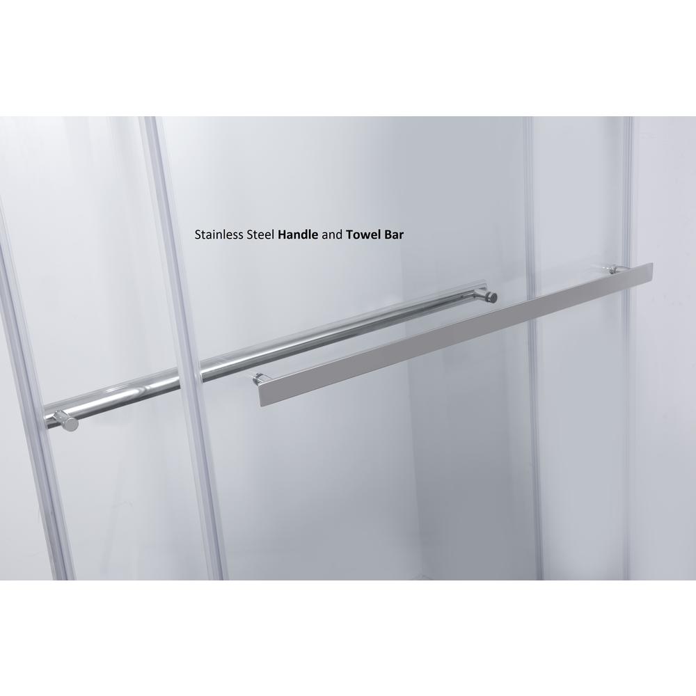Spezia 60" W x 76" H Double Sliding Frameless Shower Door in Polished Chrome. Picture 3