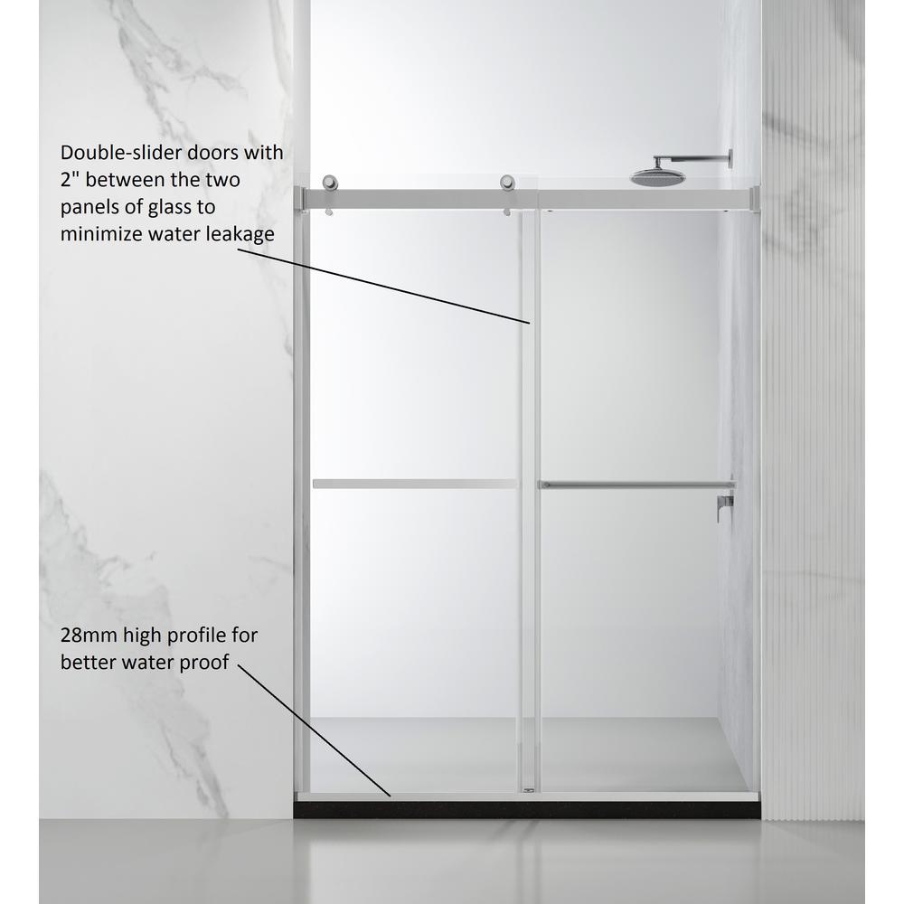 Spezia 60" W x 76" H Double Sliding Frameless Shower Door in Polished Chrome. Picture 13