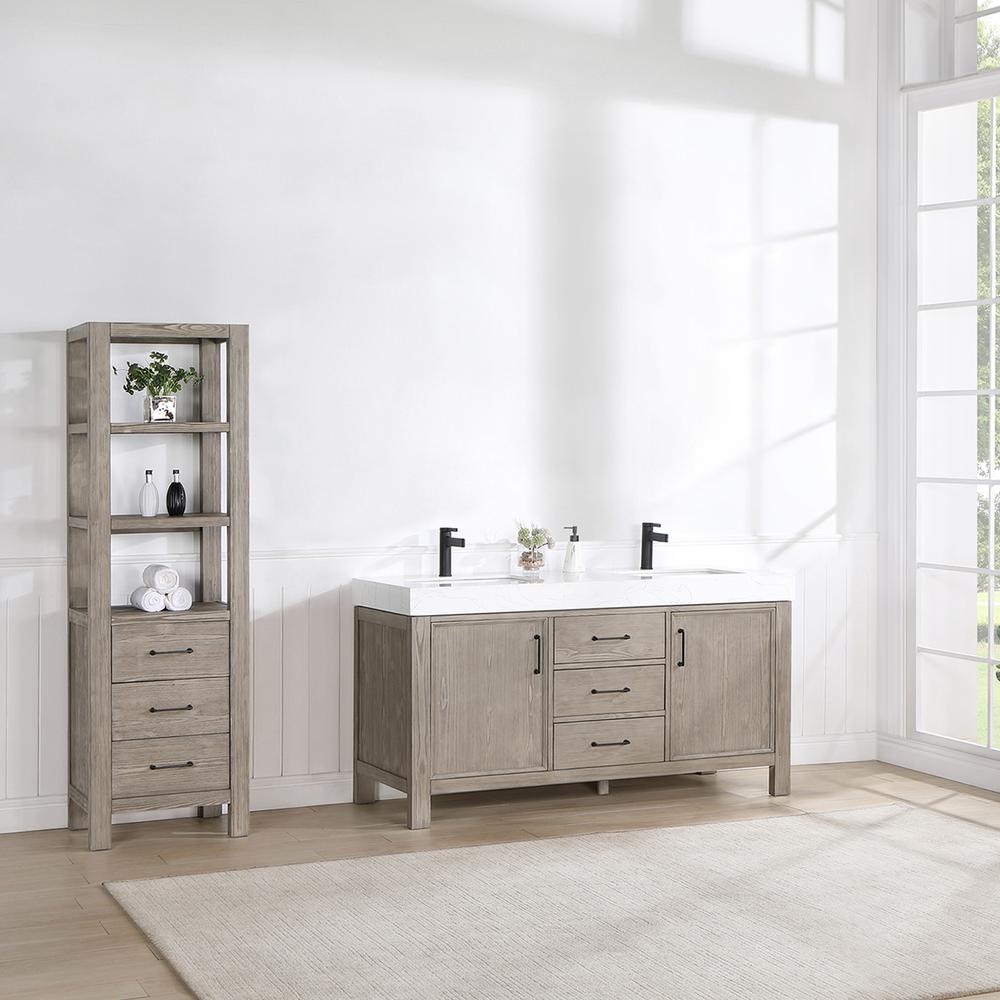 Free-standing Double Bathroom Vanity with Composite top in Lightning White. Picture 15