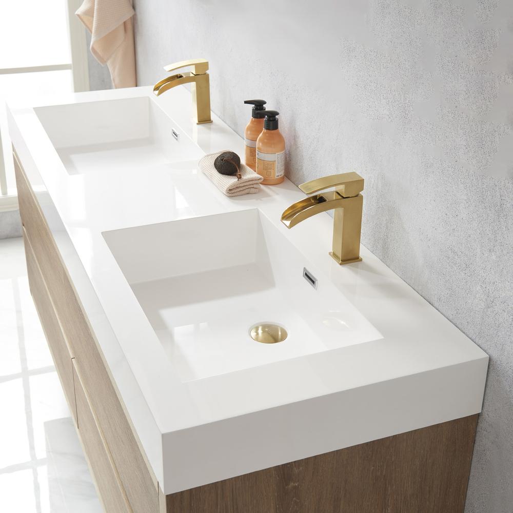 Double Sink Wall-Mount Bath Vanity with Composite Integral Square Sink Top. Picture 8