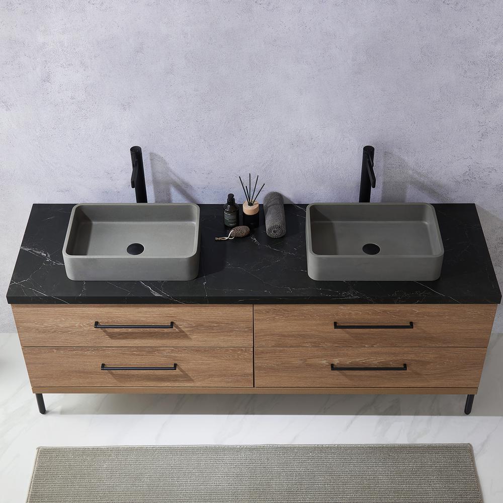 Double Sink Bath Vanity with Black Sintered Stone Top with Concrete Sink. Picture 7