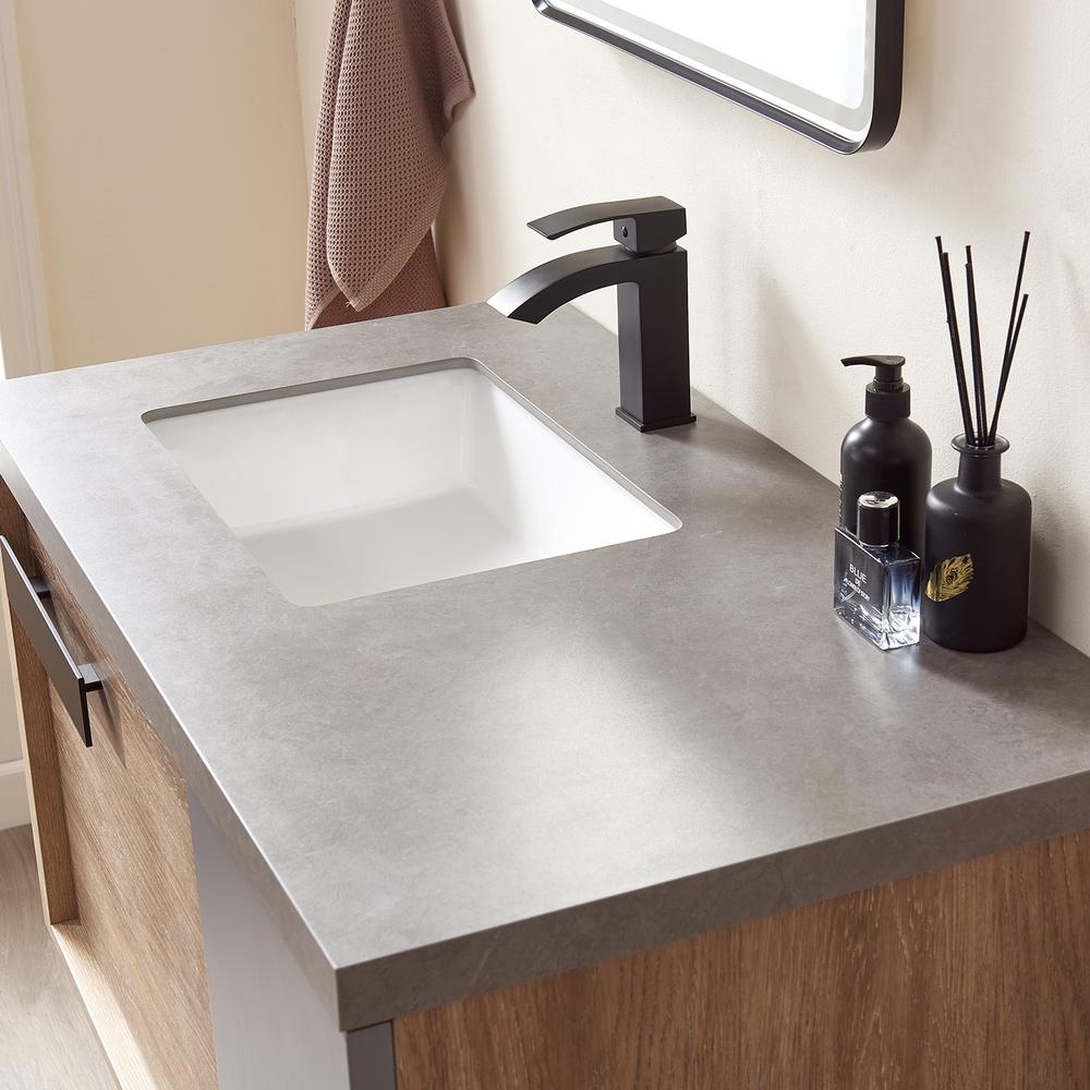 Carcastillo 40" Single Sink Bath Vanity with Grey Sintered Stone Top and Mirror. Picture 7